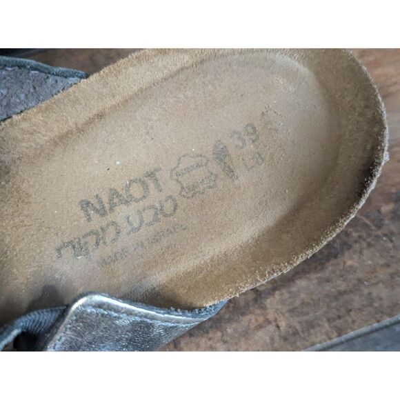Naot Silver Leather Slide Sandals EU 39 US 8 Comfort Cork Footbed Boho - Picture 4 of 5